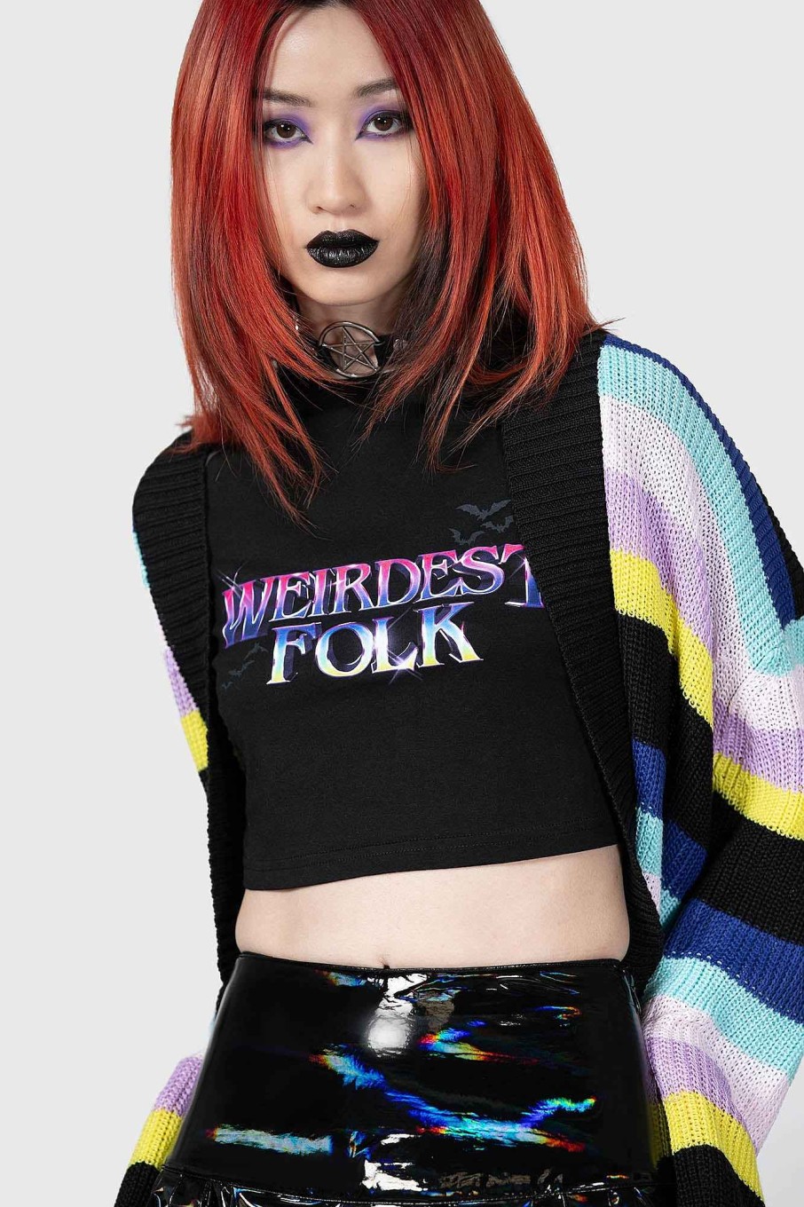 Women KILLSTAR Tops | Weirdest Folk Shrunken T-Shirt Black