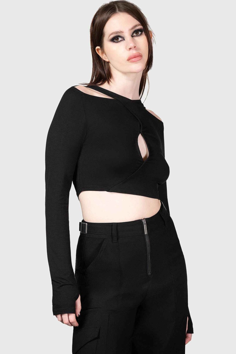 Women Killstar Tops | Asteracie Crop Top Black