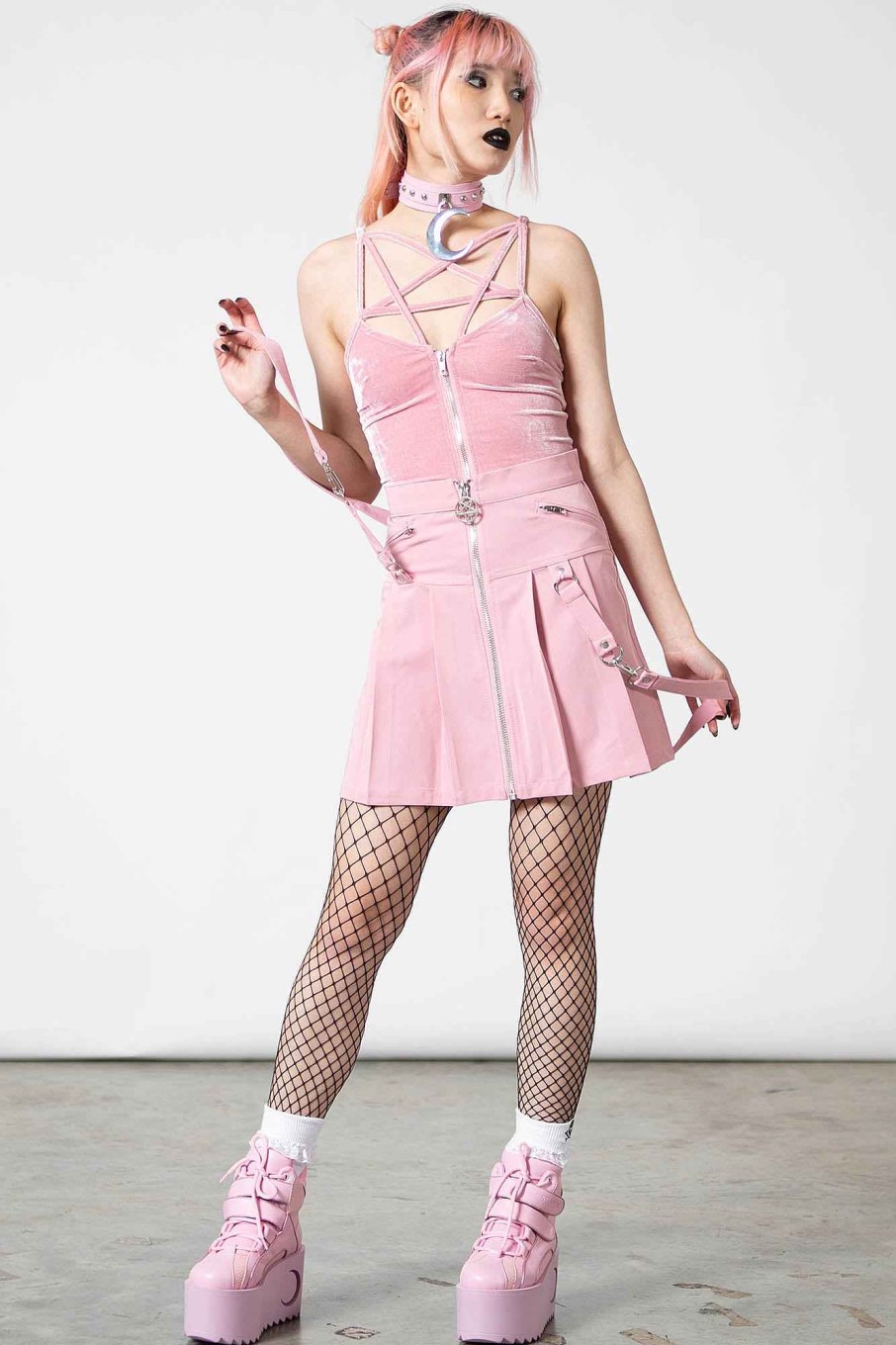 Women KILLSTAR Co-Ords | Lost In Sin Zip Top [Pastel ] Pink