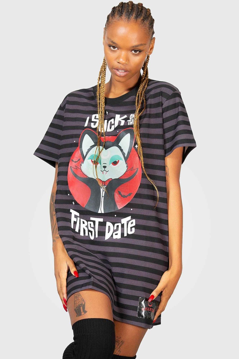 Women KILLSTAR Loungewear | Purrrfect Pairing T-Shirt Dress Black