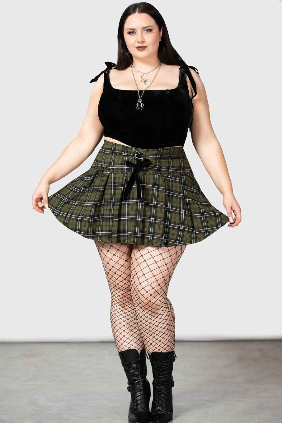 Plus KILLSTAR Skirts | Dark Canopy Pleated Skirt [Plus] Green