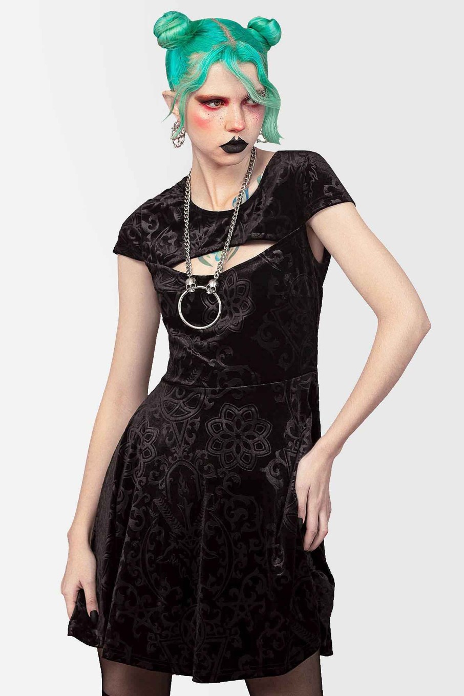 Women KILLSTAR Dresses | Blasphemia Keyhole Skater Dress Black