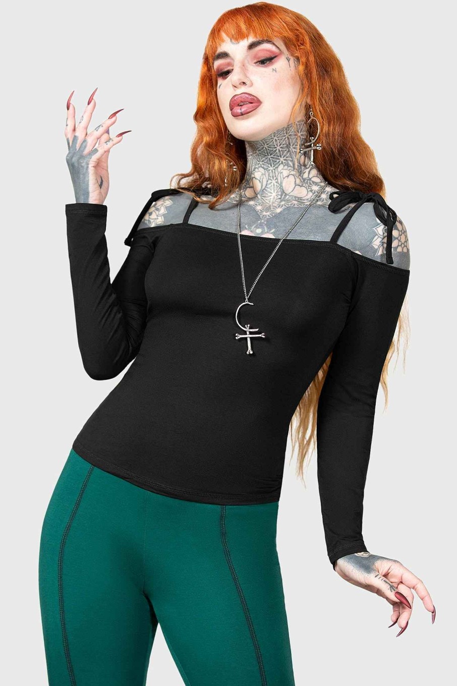 Women KILLSTAR Tops | Withering Wench Bardot Top Black