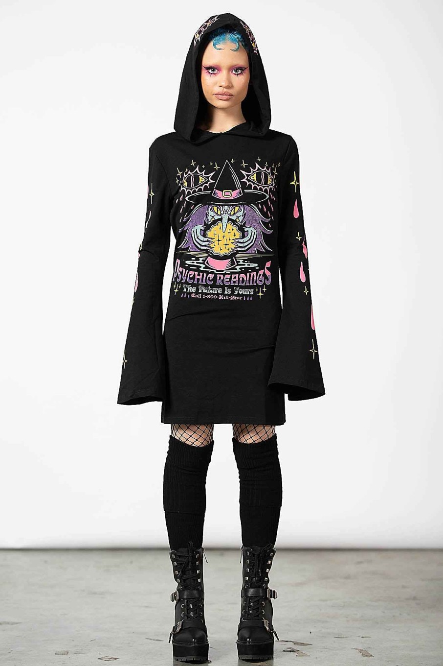 Women KILLSTAR Dresses | Crystal Gazer Hooded Dress Black