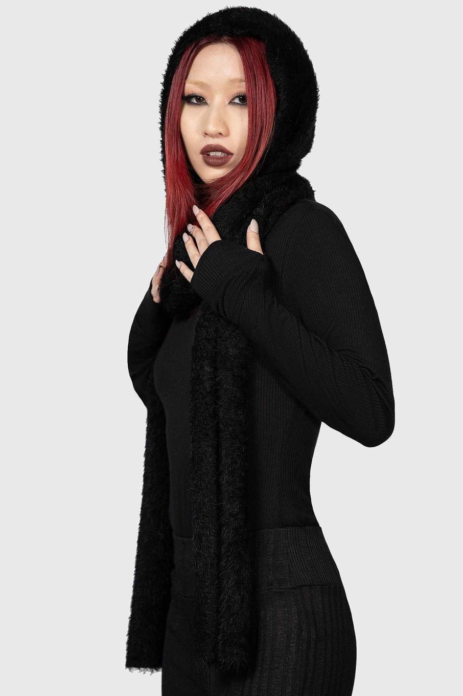 Accessories KILLSTAR Gloves & Scarves | Ashen Hooded Scarf Black