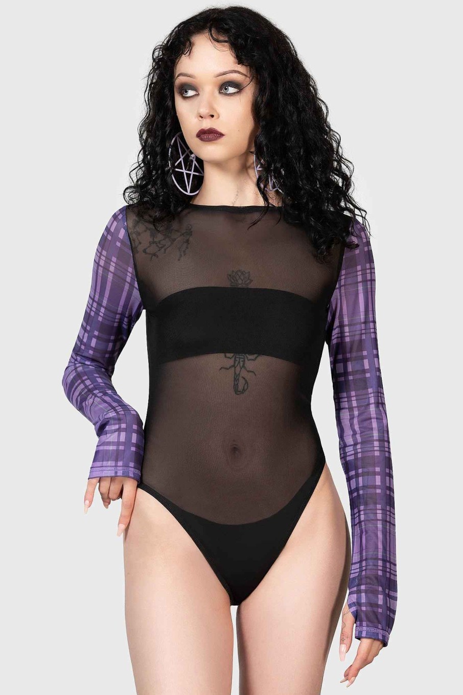 Women KILLSTAR Tops | Sweetheart Dreams Bodysuit Purple Tartan