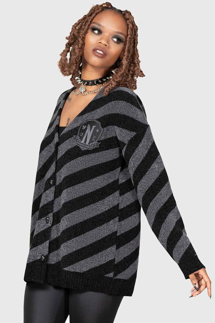 Women MGM WEDNESDAY Knitwear | Everyone'S Weird Oversized Cardigan Black