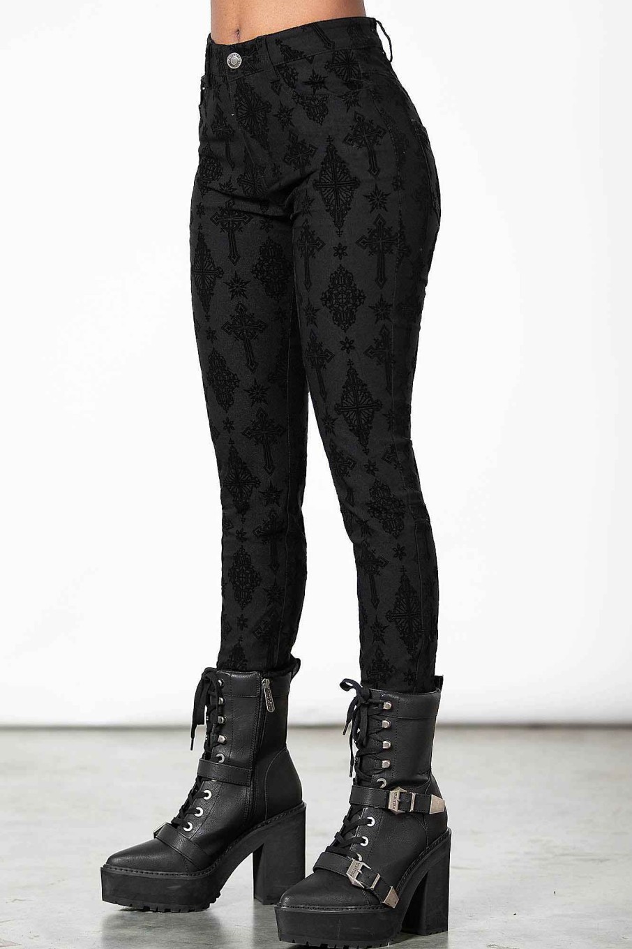 Women KILLSTAR Bottoms | Nora Flocked Trousers Black