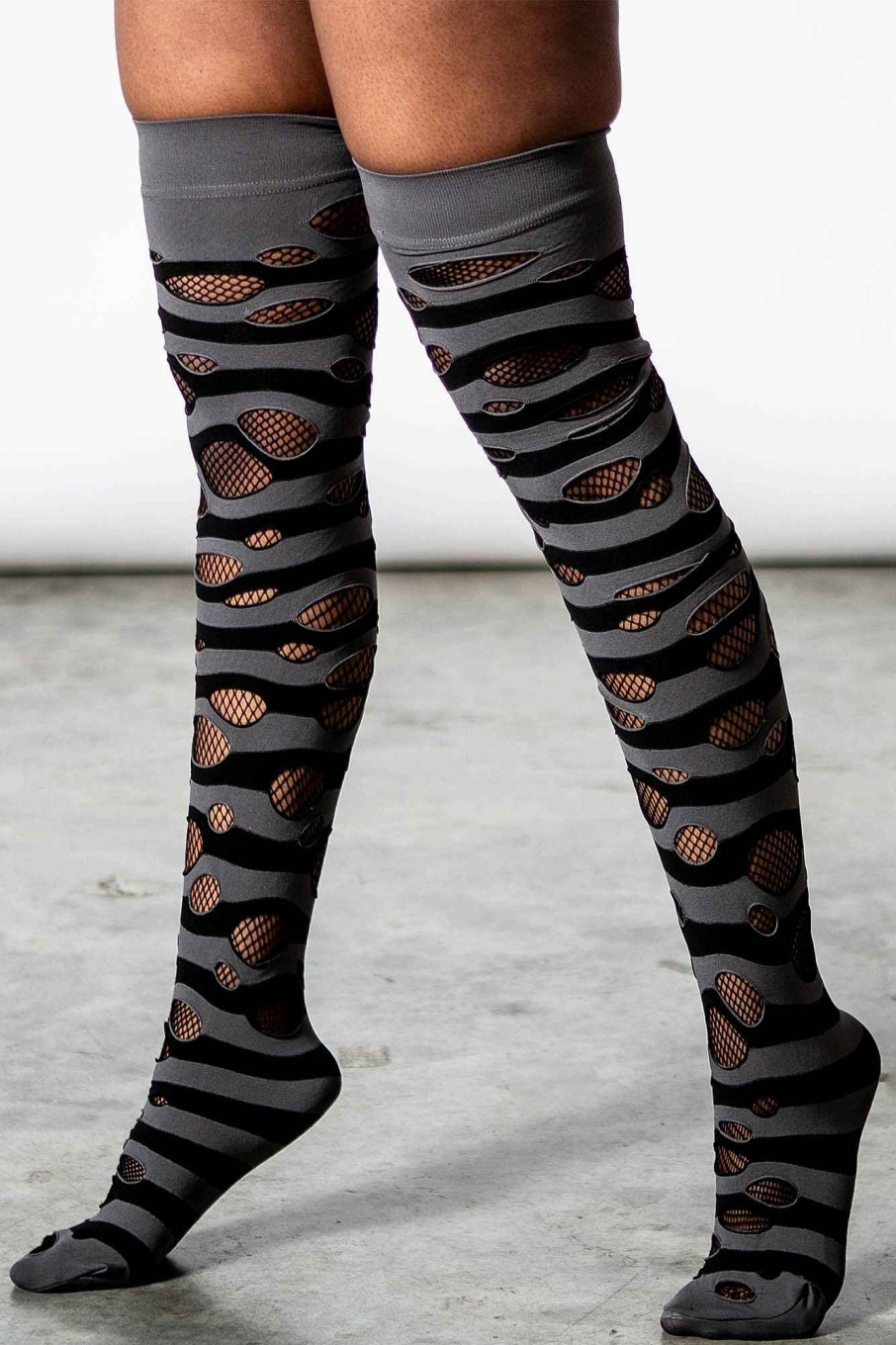 Accessories KILLSTAR Socks & Tights | Wretched Soul Distress Socks [Black/Ash] Grey