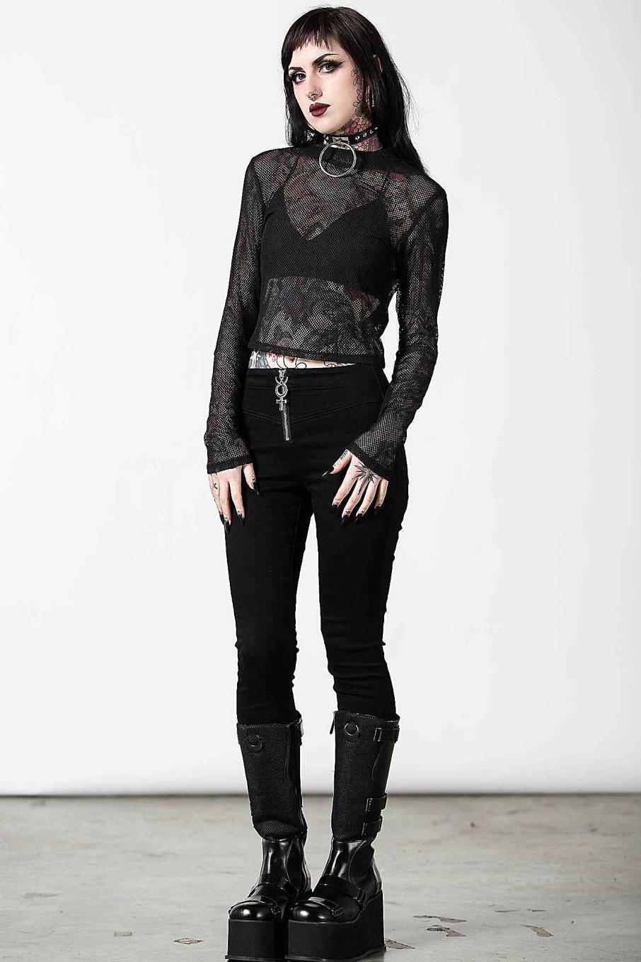 Women KILLSTAR Tops | Planetary Party Mesh Top Black