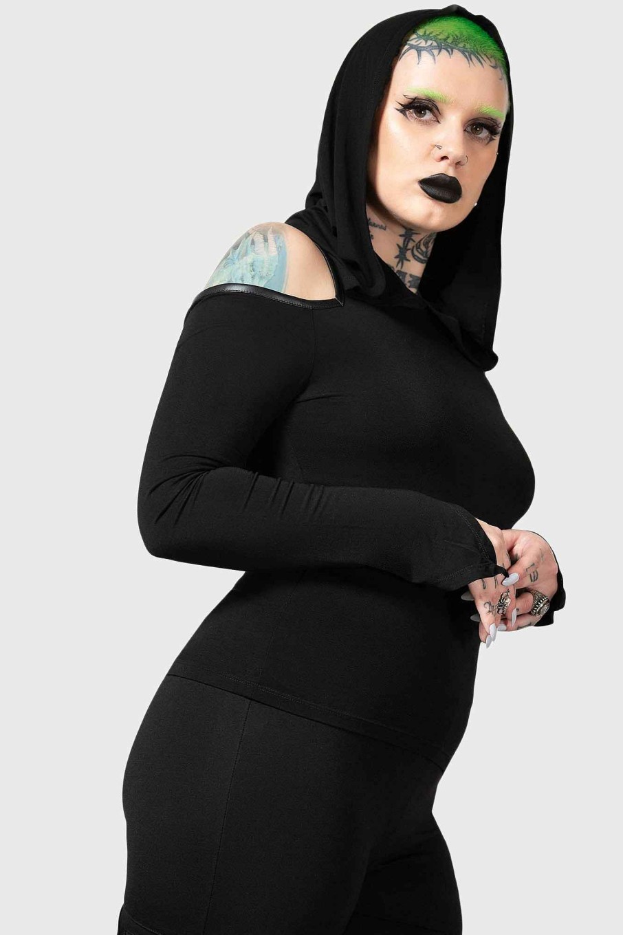 Women KILLSTAR Tops | Morwen Hooded Top Black