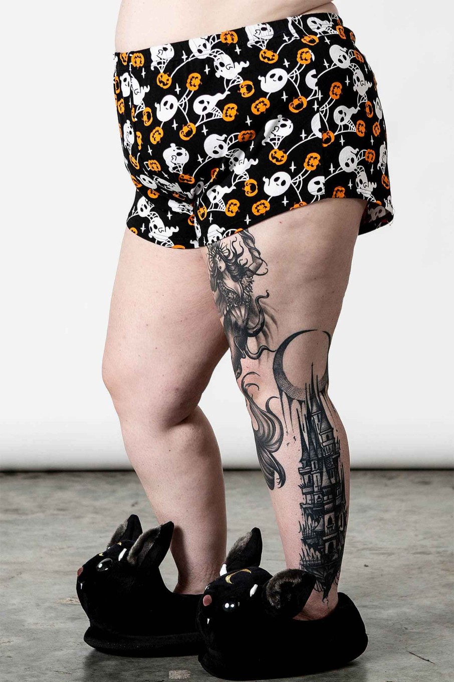 Plus KILLSTAR Loungewear | Haunted Pumpkin Lounge Shorts [Plus] Black