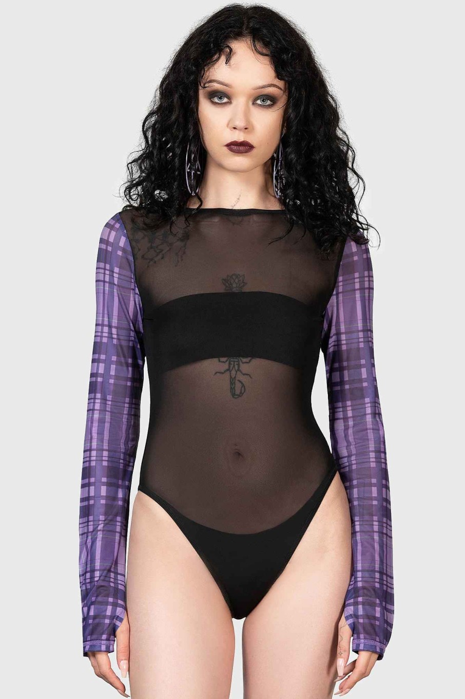 Women KILLSTAR Tops | Sweetheart Dreams Bodysuit Purple Tartan