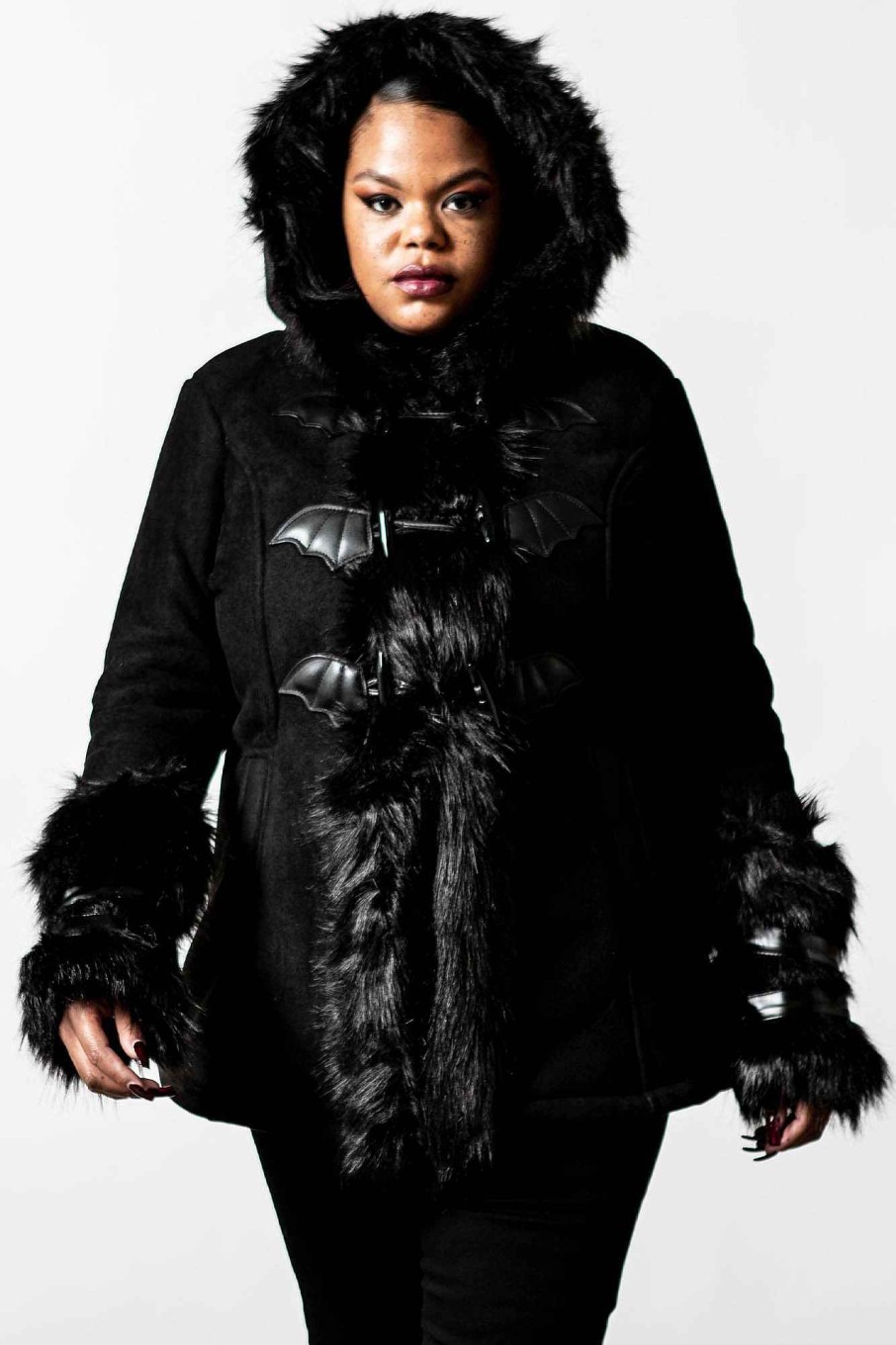 Plus KILLSTAR Outerwear | Flies By Night Faux-Fur Coat [Plus] Black