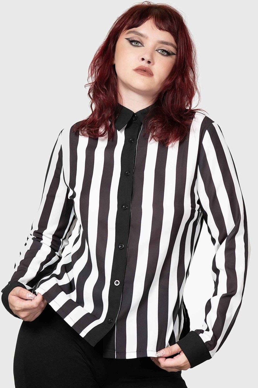 Women KILLSTAR Tops | Stripe Down Shirt Black/White