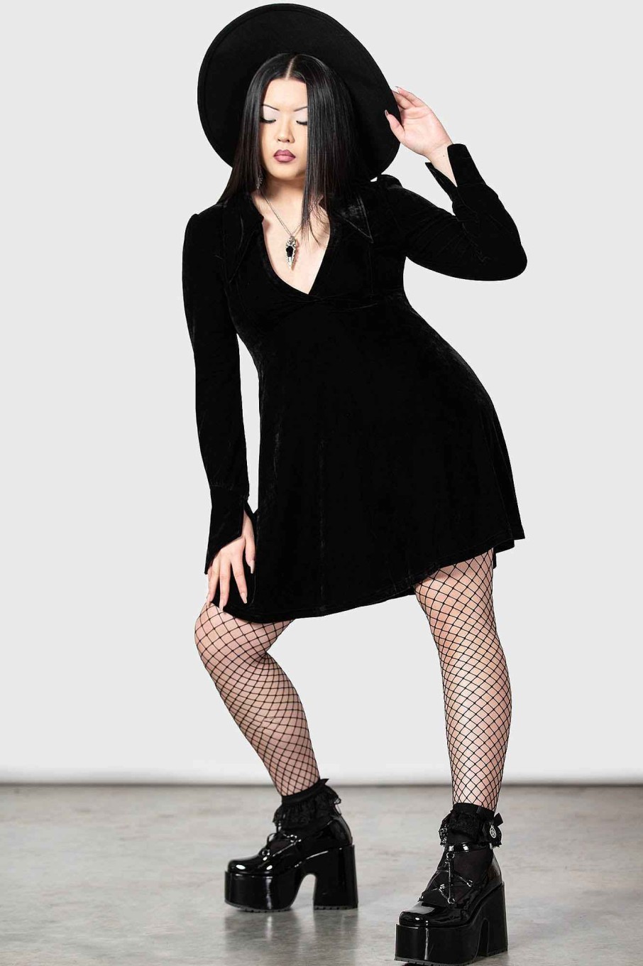 Women KILLSTAR Dresses | Hecate Velvet Plunge Dress Black