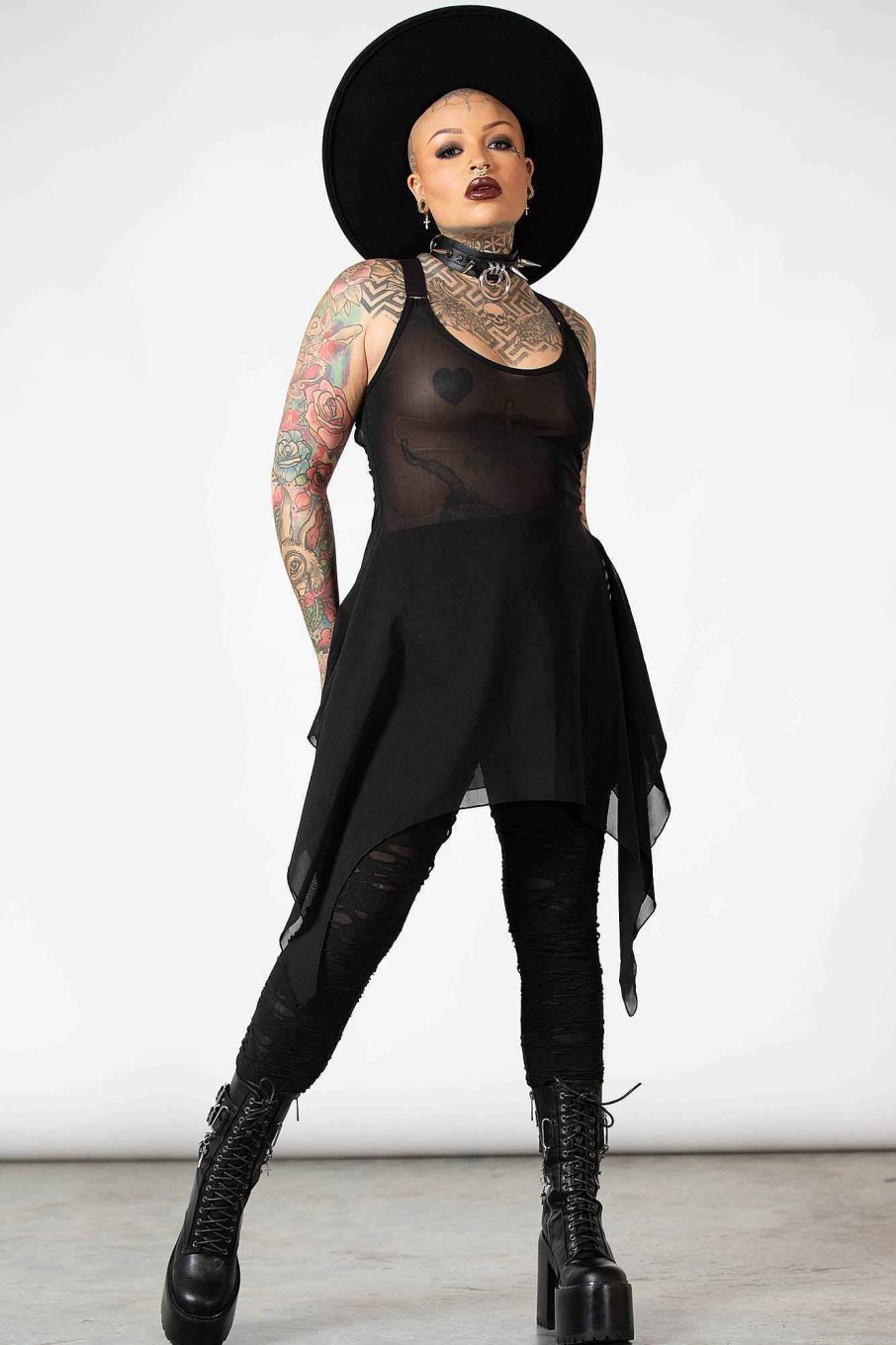 Women KILLSTAR Tops | Lilith'S Blood Mesh Tunic Vest Black