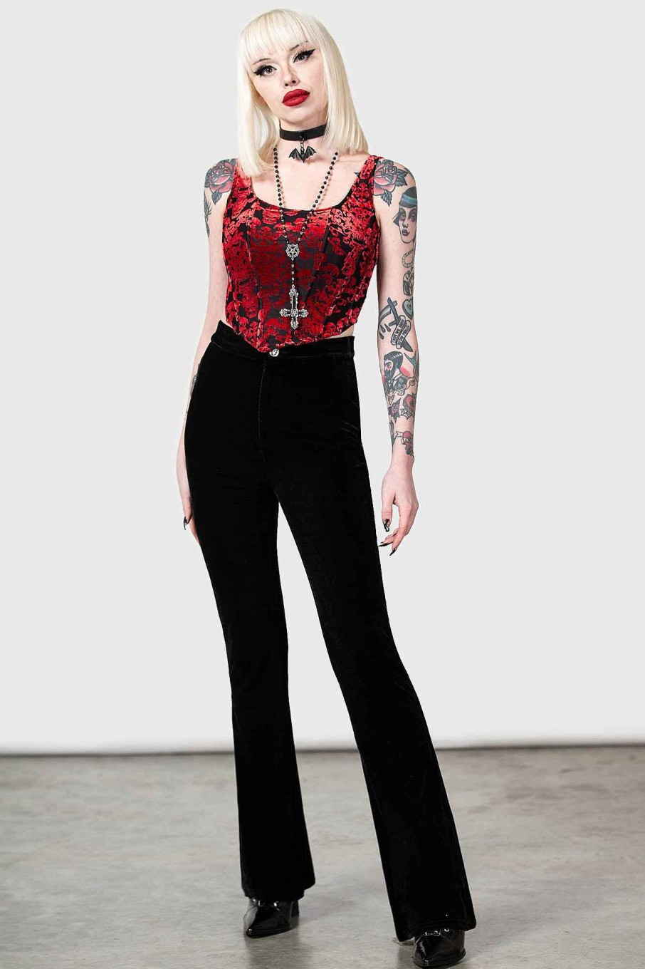 Women KILLSTAR Co-Ords | Thena'S Thistle Velvet Bootcut Trousers Black