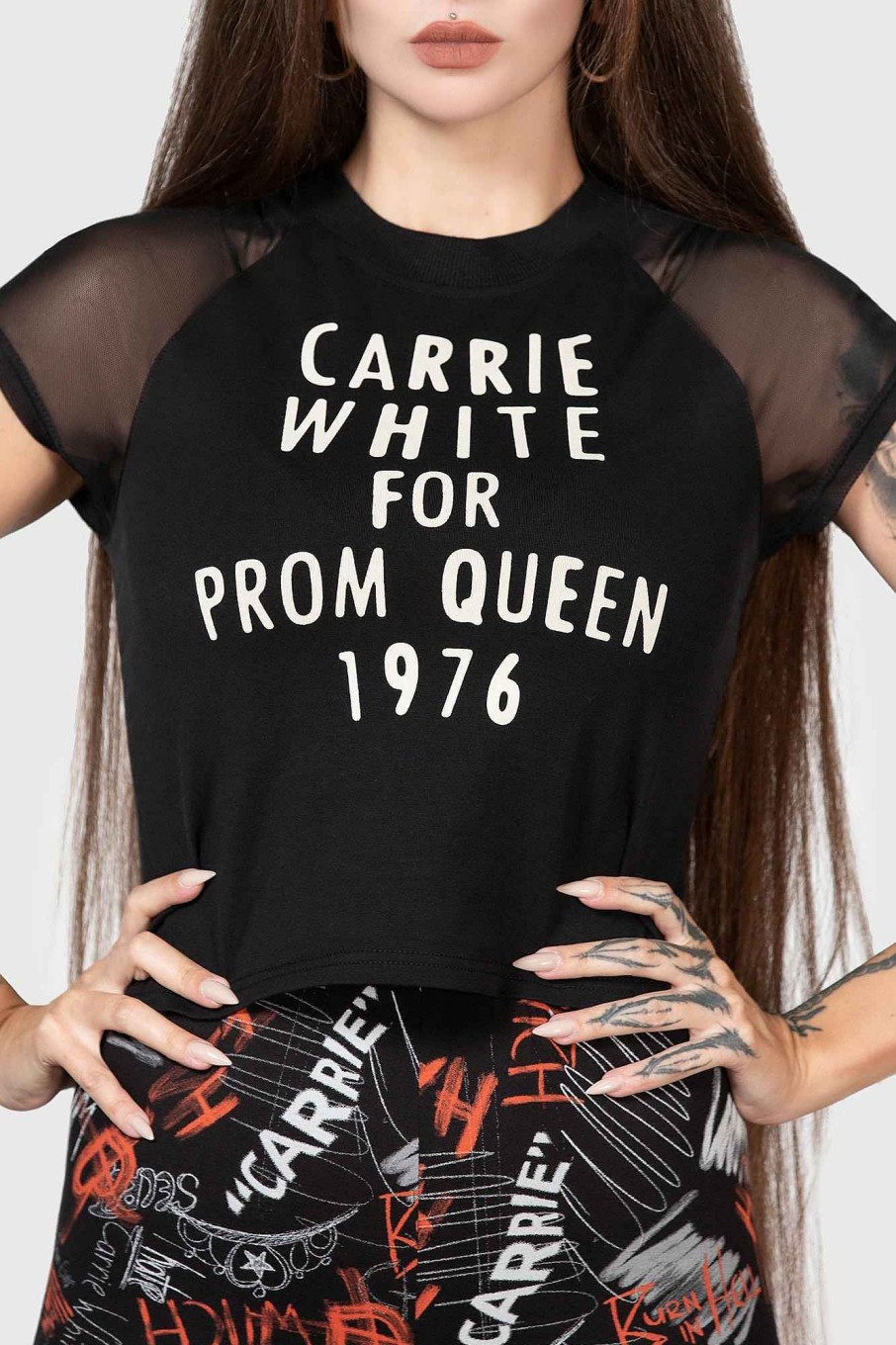 Women MGM CARRIE Tops | Senior Prom Shrunken T-Shirt Black