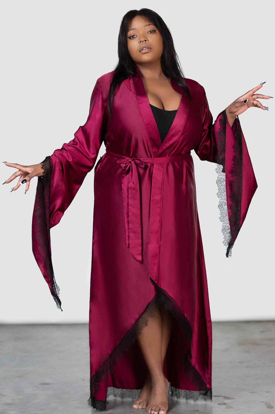 Plus KILLSTAR Loungewear | Deadly Daze Satin Robe [Blood] [Plus] Red