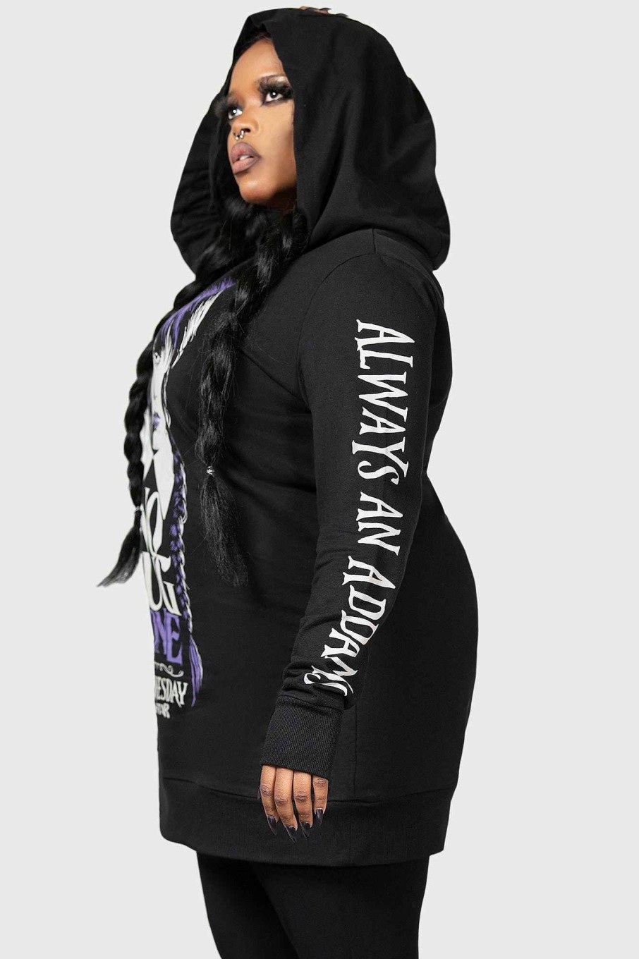 Plus MGM WEDNESDAY Outerwear | No-Hug Zone Longline Hoodie [Plus] Black