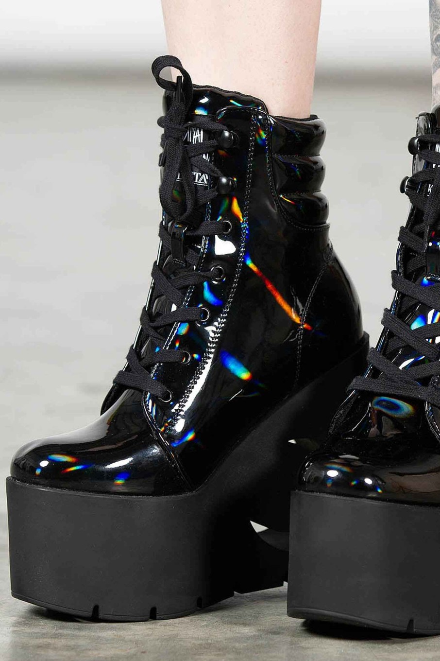 Shoes KILLSTAR | Diana Crescent Wedge Boots [ Holographic] Black