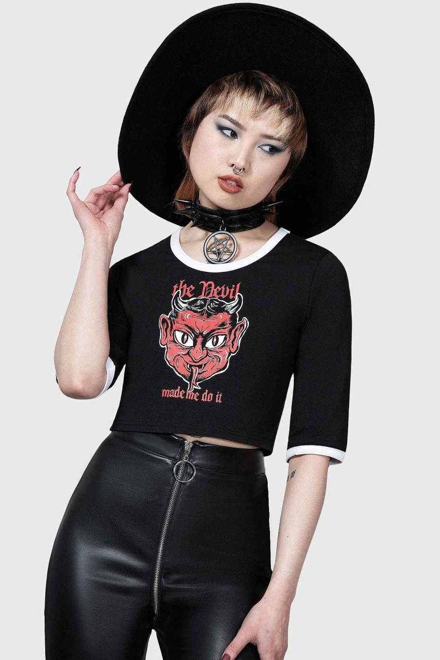 Women KILLSTAR Tops | Temple Hounds Shrunken T-Shirt Black