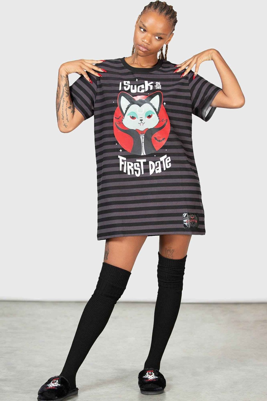 Women KILLSTAR Loungewear | Purrrfect Pairing T-Shirt Dress Black