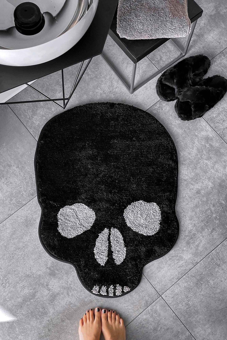 Home KILLSTAR Towels & Mats | Skull Bathroom Rug Black