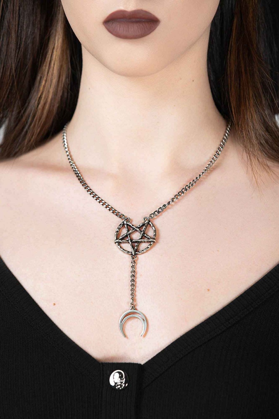 Accessories KILLSTAR Chokers | Pentagram Moon Drop Choker Silver