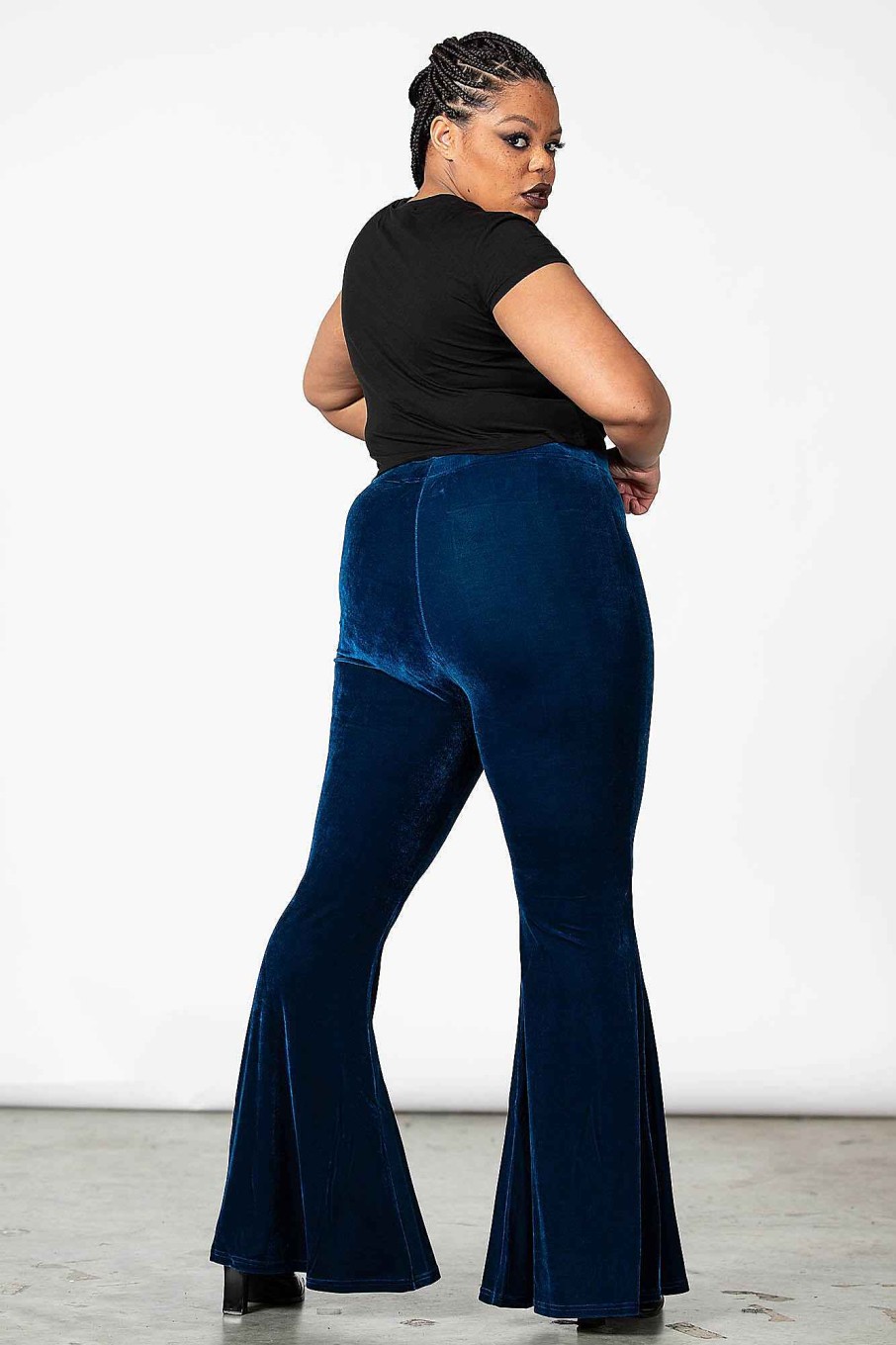 Plus KILLSTAR Bottoms | Moondance Velvet Bell Bottoms [Sapphire] [Plus] Navy