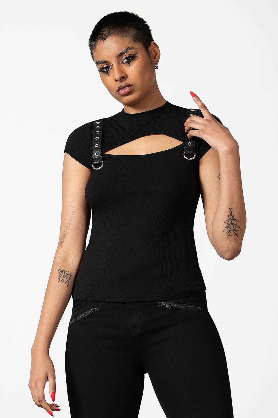 Women KILLSTAR Tops | Trudy Keyhole Top Black