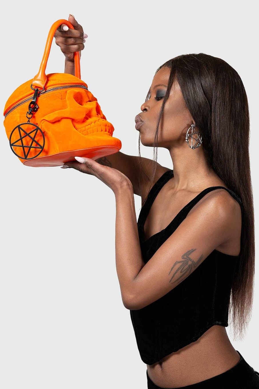 Accessories KILLSTAR Handbags | Grave Digger Skull Handbag [ Velvet] Orange