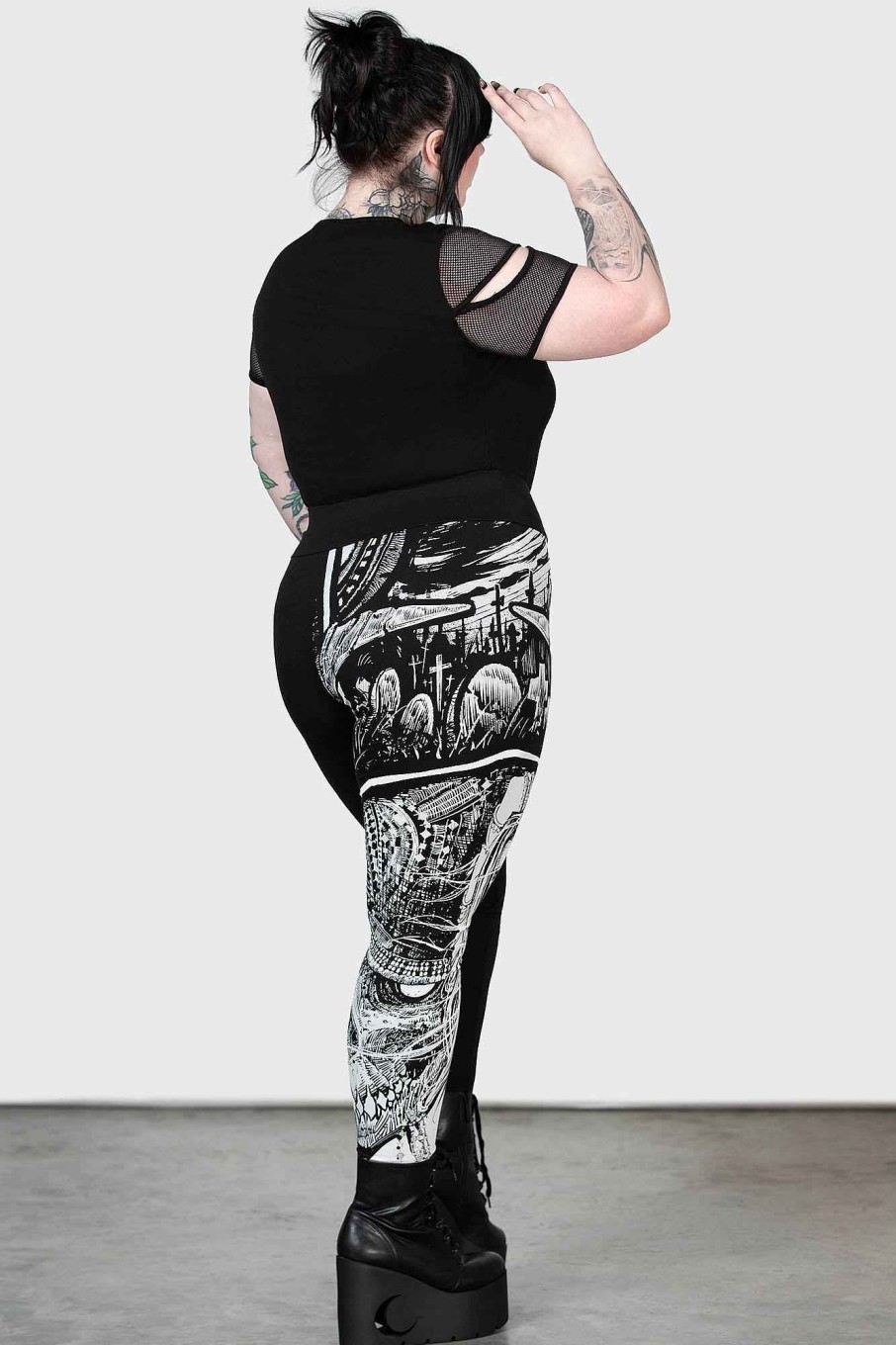 Plus KILLSTAR Bottoms | Horned God Leggings [Plus] Black/White