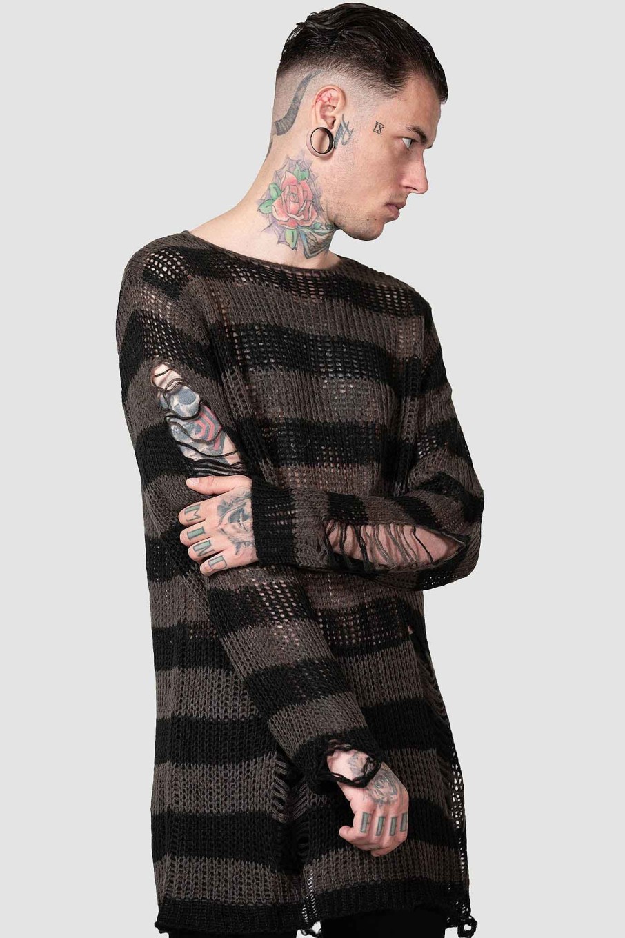 Men KILLSTAR Knitwear | Ash Distress Knit Sweater [B] Grey