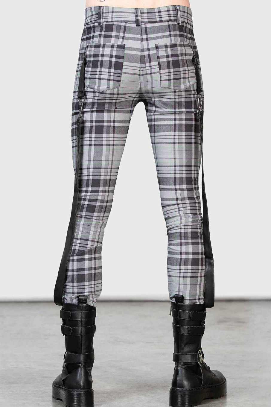 Women KILLSTAR Bottoms | Office Riot Strappy Trousers [ ] Grey Tartan