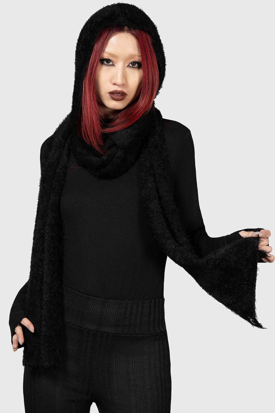 Accessories KILLSTAR Gloves & Scarves | Ashen Hooded Scarf Black