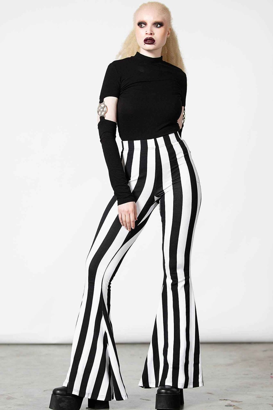 Women KILLSTAR Bottoms | Inferno Room Flares [ Stripe] White