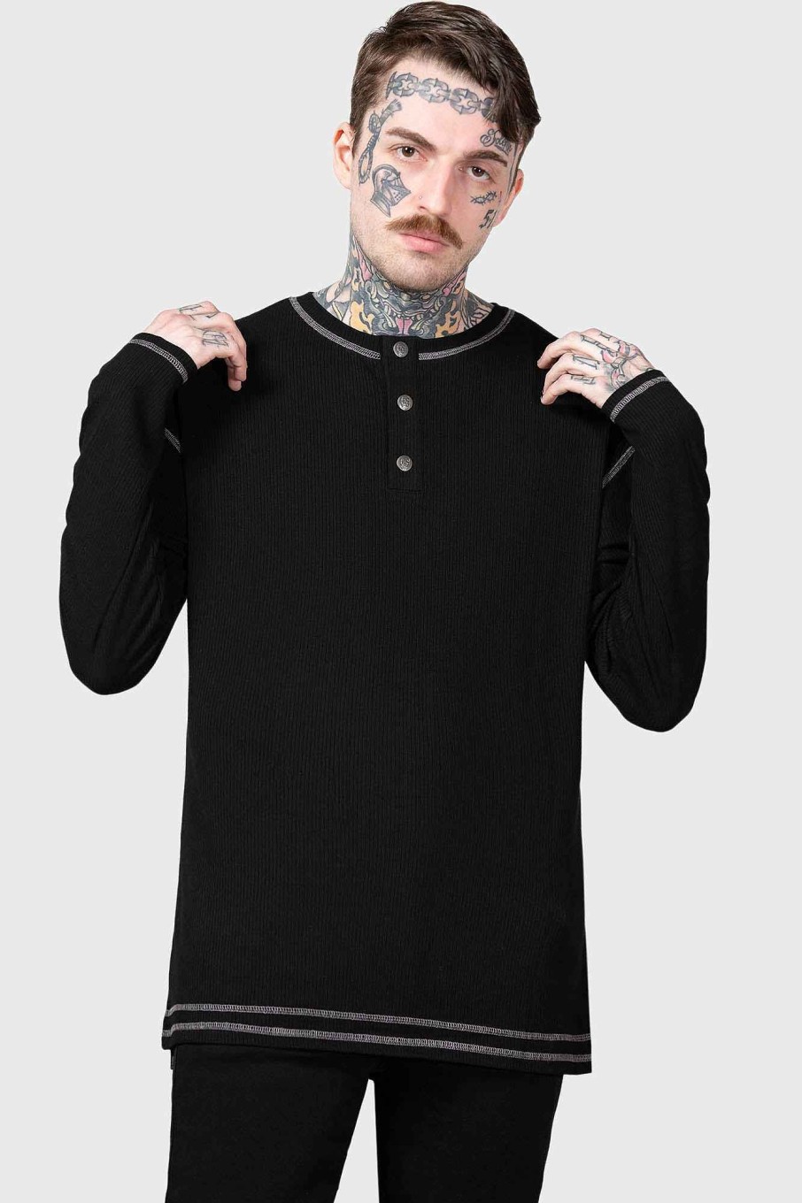 Men KILLSTAR Tops | Sammal Henley Top Black