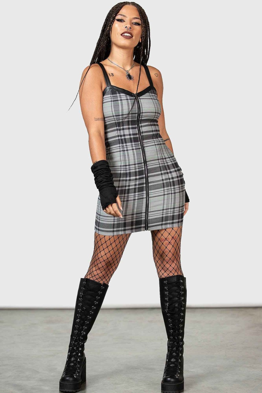 Women KILLSTAR Dresses | Bury Me Bodycon Dress Grey Tartan