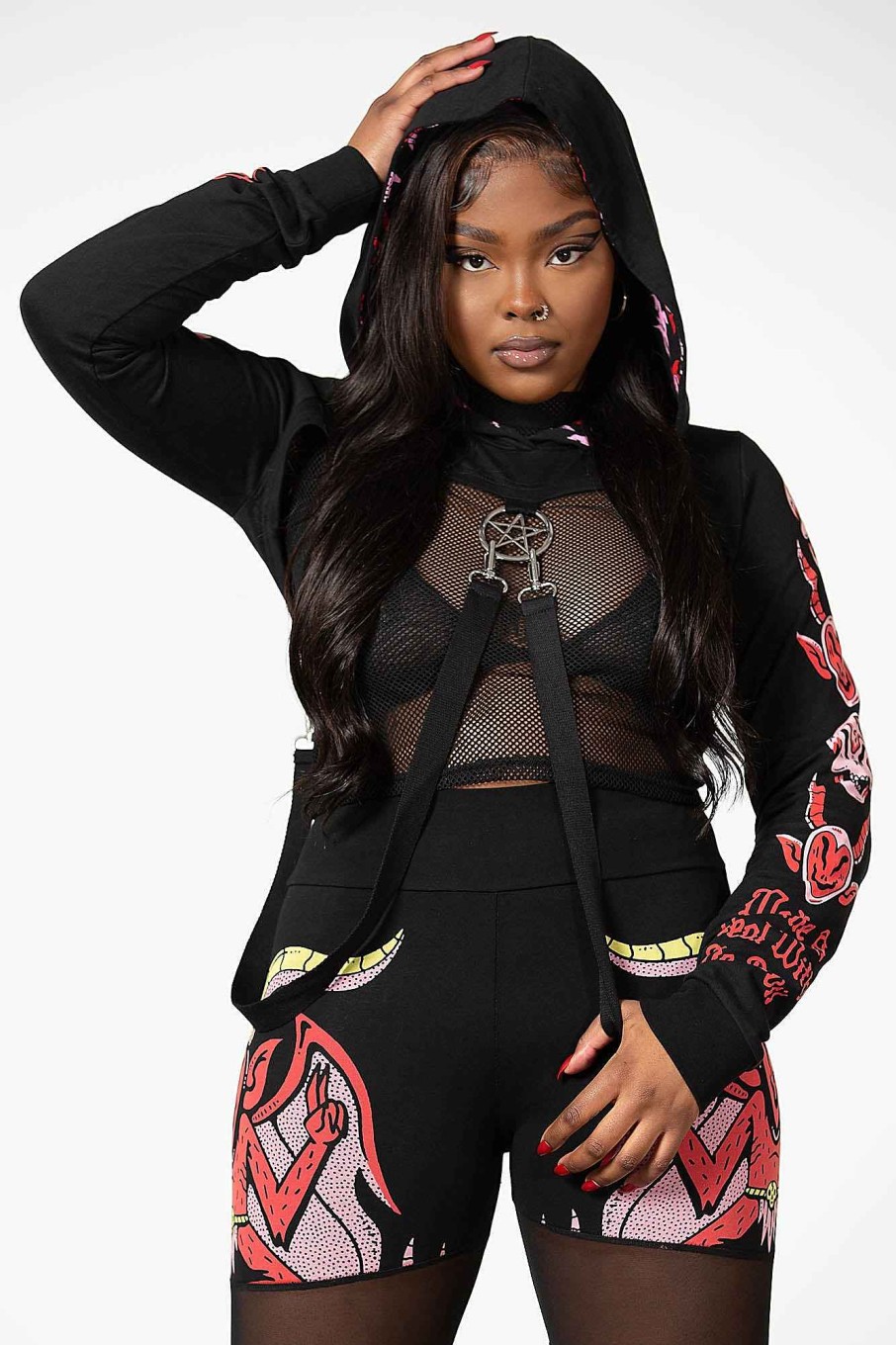 Women KILLSTAR Outerwear | Troublemaker Cropped Hoodie Black