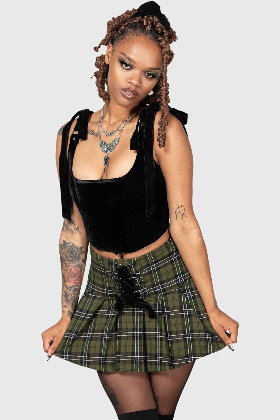 Women KILLSTAR Skirts | Dark Canopy Pleated Skirt Green