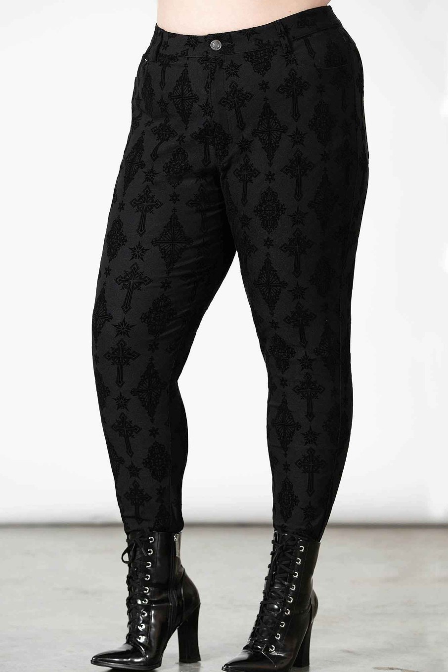 Plus KILLSTAR Bottoms | Nora Flocked Trousers [Plus] Black