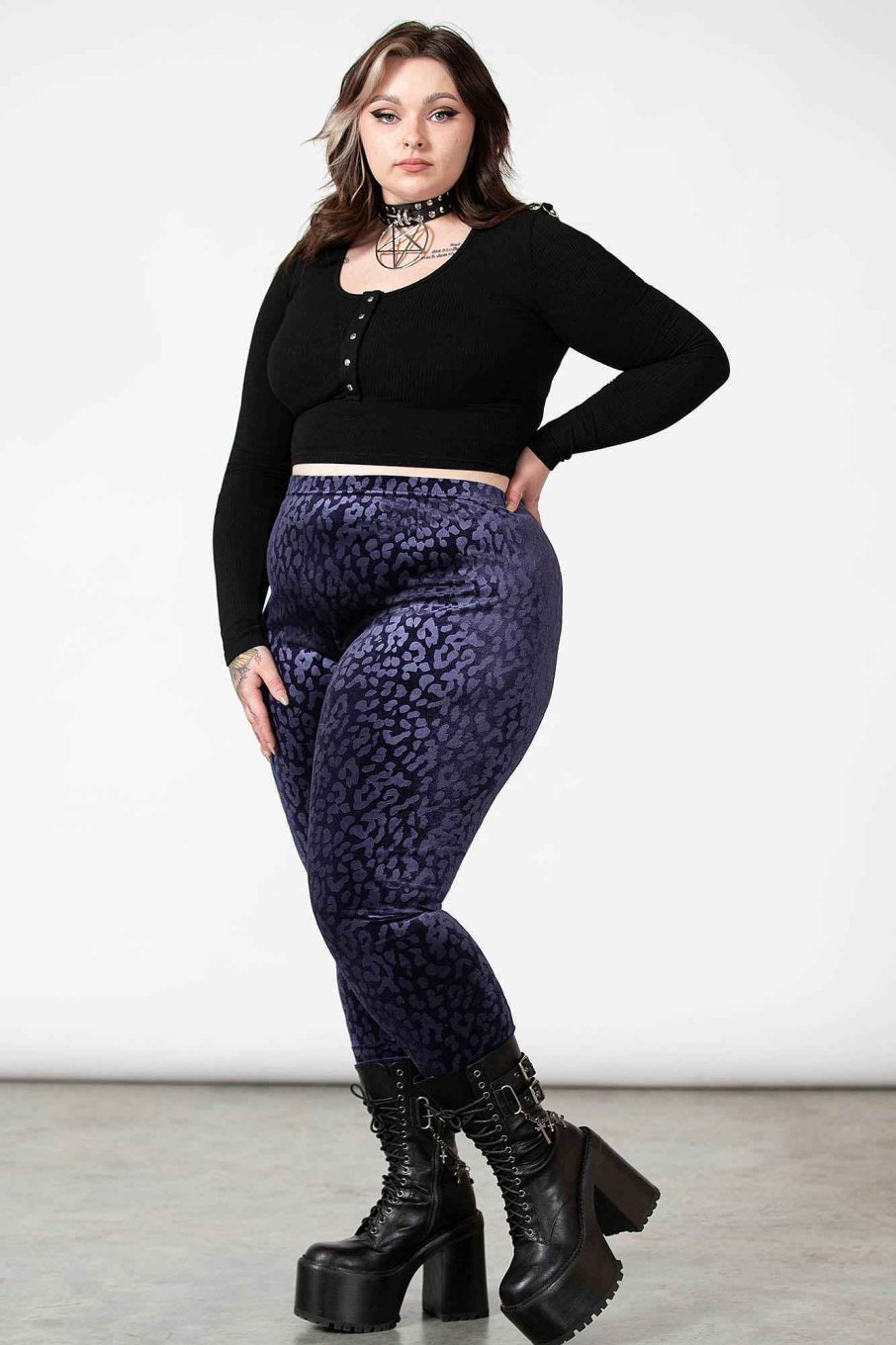 Plus KILLSTAR Bottoms | Caturday Leggings [Plum] [Plus] Purple