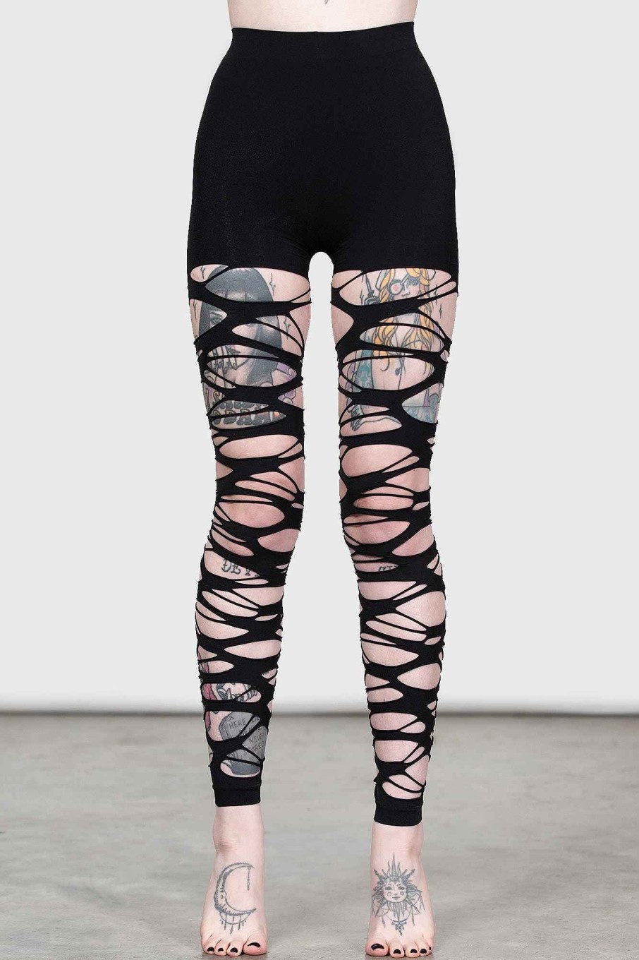 Accessories Killstar Socks & Tights | Carved Up Slashed Tights Black