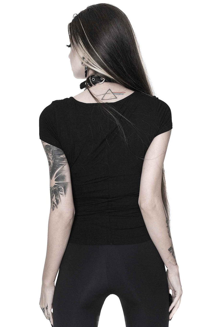 Women Killstar Tops | Eye C U Cap-Sleeve Top Black