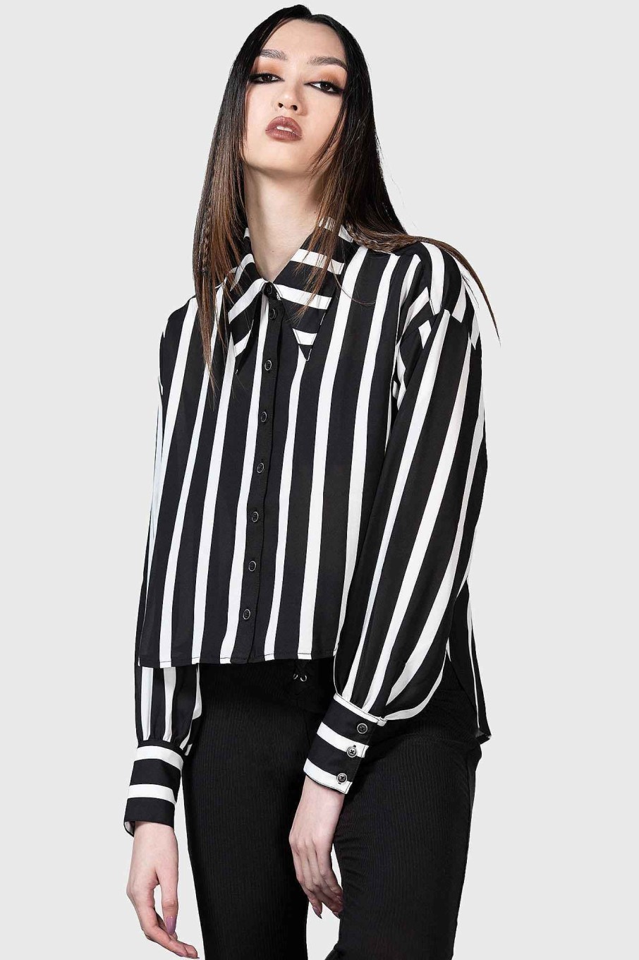 Women KILLSTAR Tops | Zaniyah Hi-Low Shirt Black/White