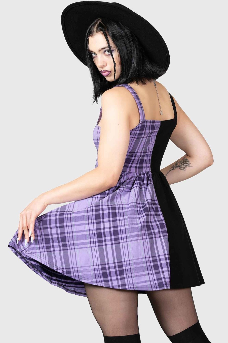 Women KILLSTAR Dresses | Marie Zip Dress Purple Tartan