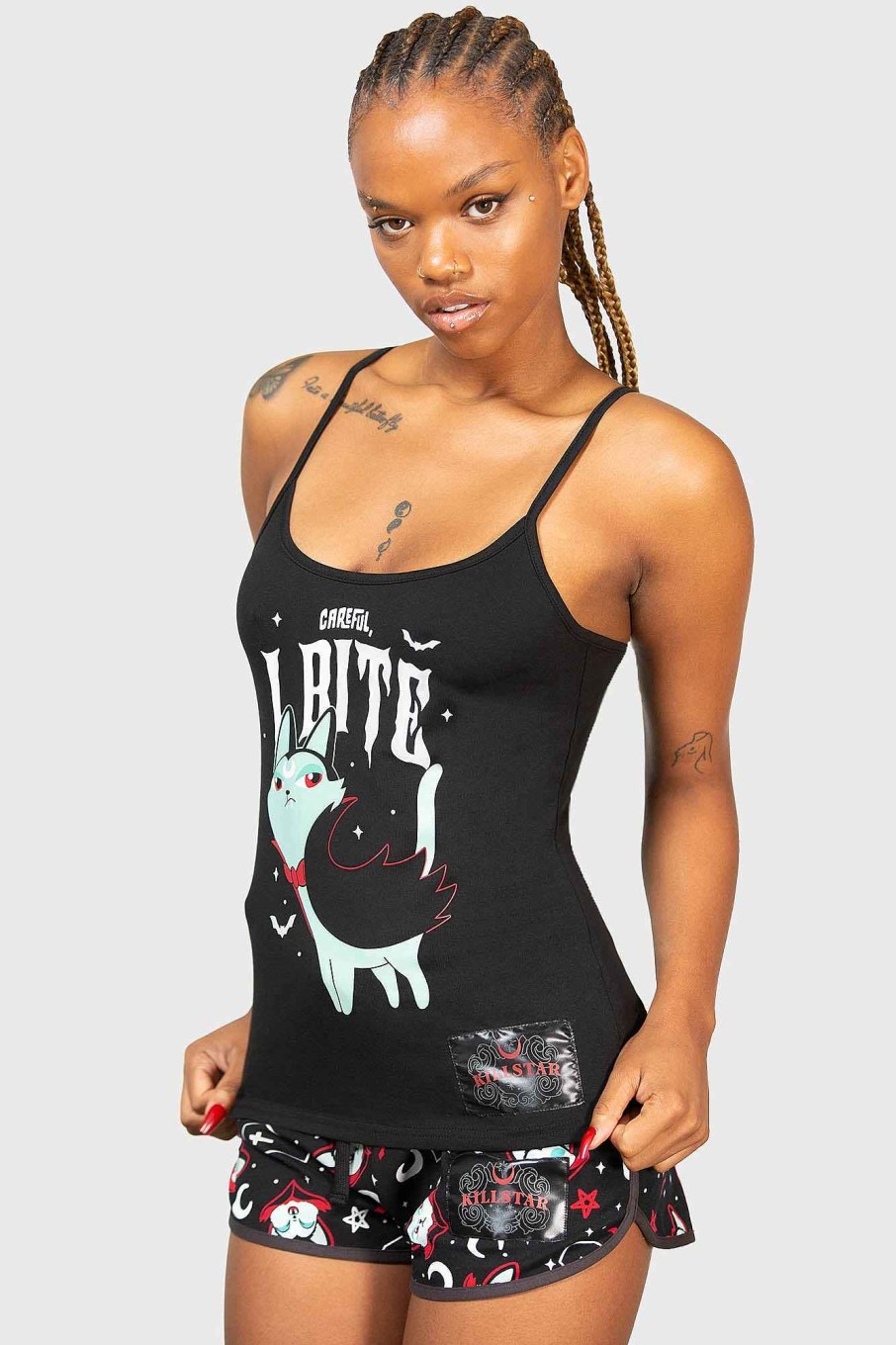 Women KILLSTAR Loungewear | Cat Spat Cami Top Black