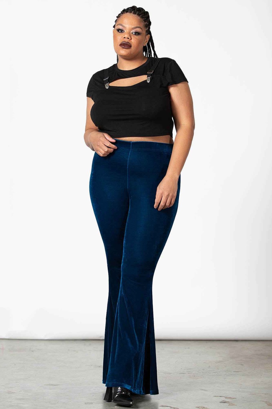 Plus KILLSTAR Bottoms | Moondance Velvet Bell Bottoms [Sapphire] [Plus] Navy